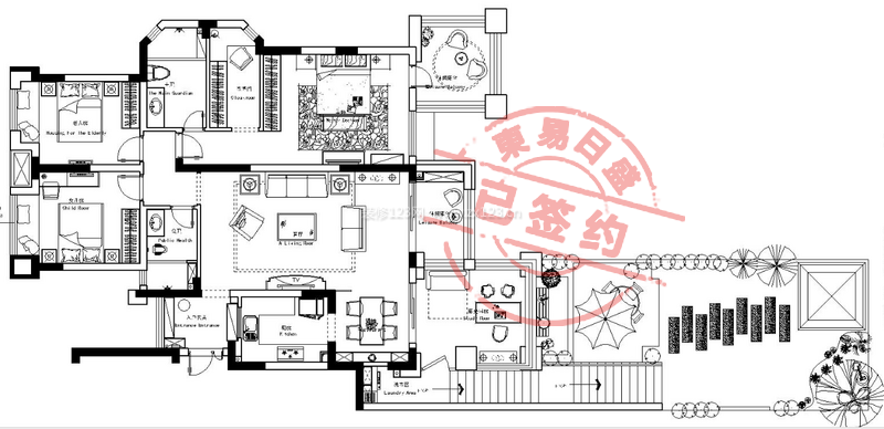 龙湖两江春城132㎡港式风格跃层装修户型图