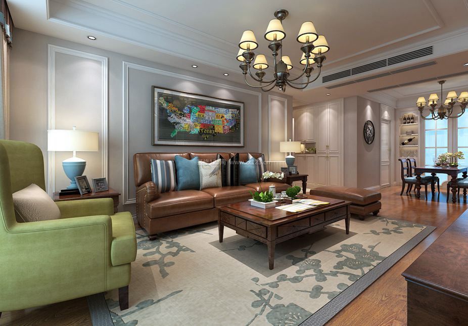 美式风格样板房客厅实木茶几效果图片