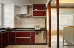 2023现代风格厨房酒红色橱柜图片