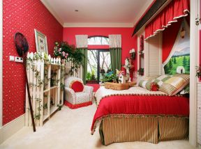 红色壁纸装修效果图片  2020美式儿童房装修设计