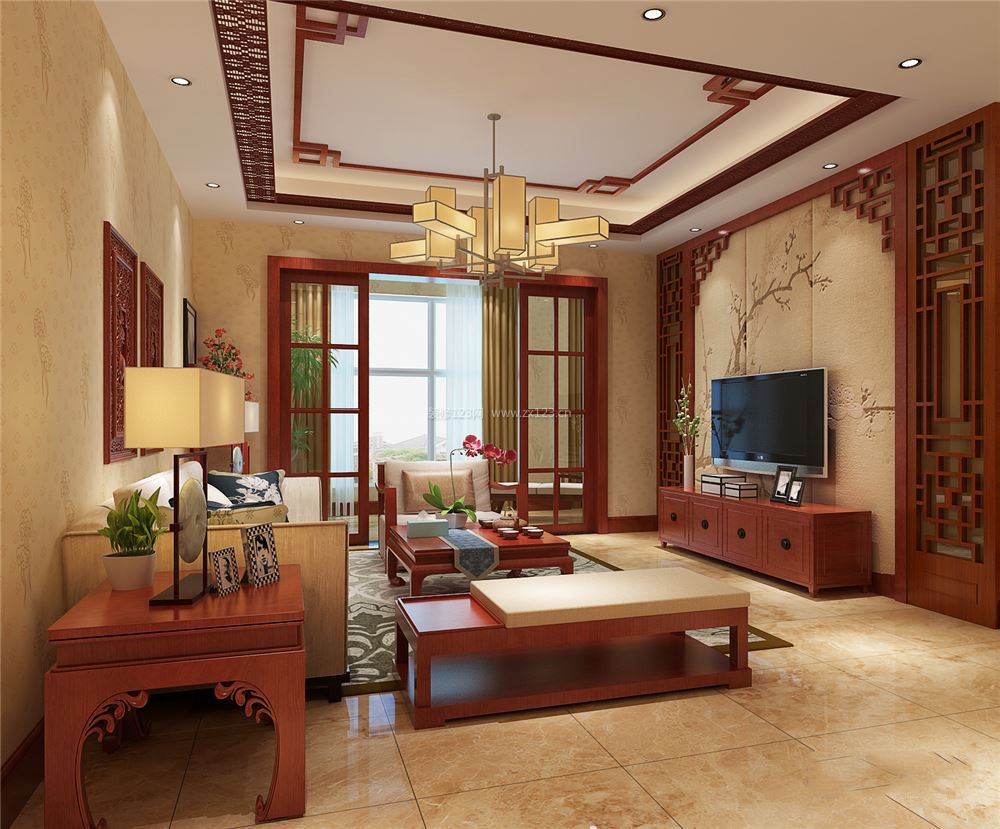 家装效果图 中式 悦府中式95平三居室客厅装修设计案例 提供者