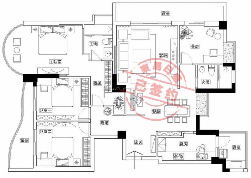 保利西山林雨新中式150平米裝修戶型圖