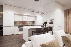 2023现代简约开放式厨房白色整体橱柜设计效果图片