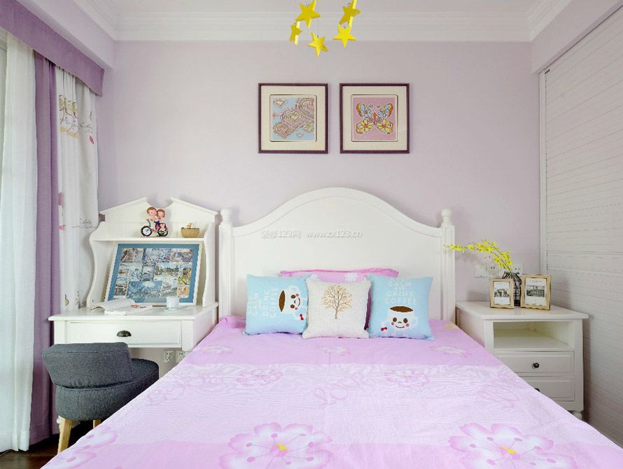 2023梦幻紫色卧室背景墙装修图片