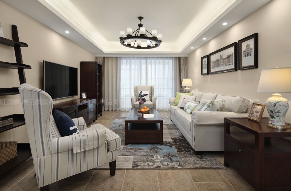 美式简约客厅组合沙发装修效果图片