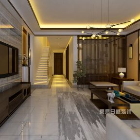 融创凡尔赛250平新中式装修风格跃层走廊装修案例