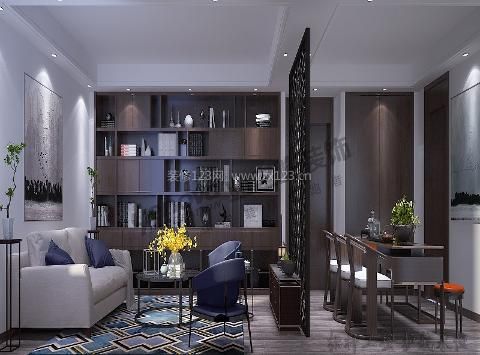 蓝山海岸现代中式风格80平米客厅装修效果图
