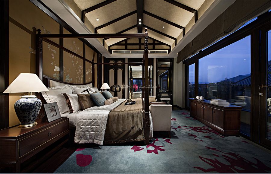 上城丽景160平中式风格卧室设计