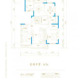 A-3C户型， 3室2厅2卫1厨， 建筑面积约137.00平米