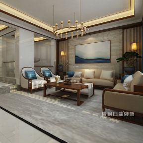 重庆鲁能F街区新中式风格260平客厅装修效果图