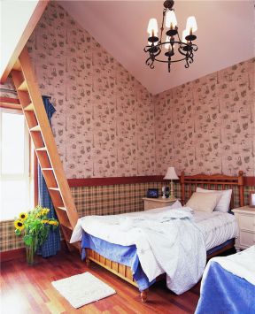 北岭颐园美式乡村350平复式卧室装修案例