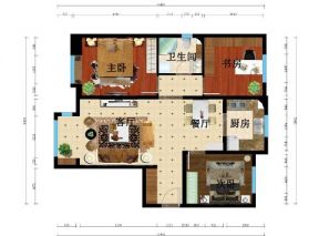 天恒·龙泽府简欧风格80平米装修户型图