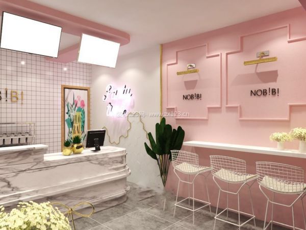 冰淇淋店铺粉色背景墙装修效果
