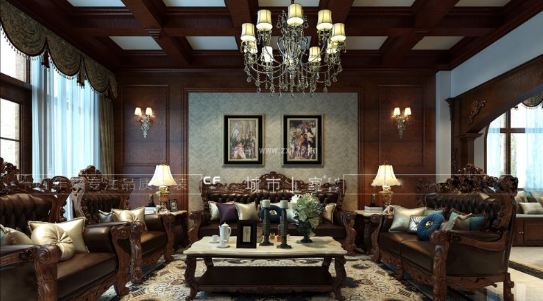 龙润国际245平美式风格客厅装修效果图