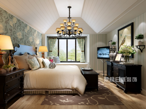 美利山现代中式风格600㎡别墅斜顶卧室装修案例