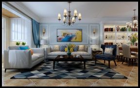 简美式风格四居客厅沙发背景墙画装饰效果图