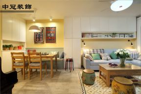吴中豪景华庭140平米三居室美式田园风格装修餐客厅一体效果图