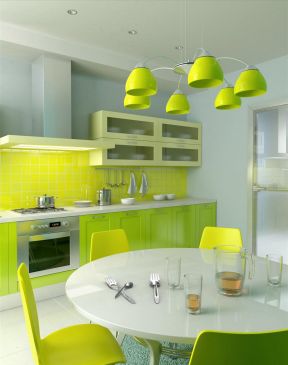 现代清新开放式小厨房果绿色橱柜装修效果图