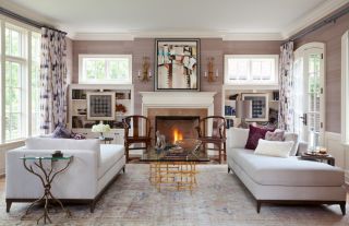美式乡村小别墅白色布艺沙发装饰设计效果图