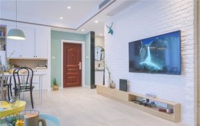北歐風格客廳白色電視墻裝修圖片