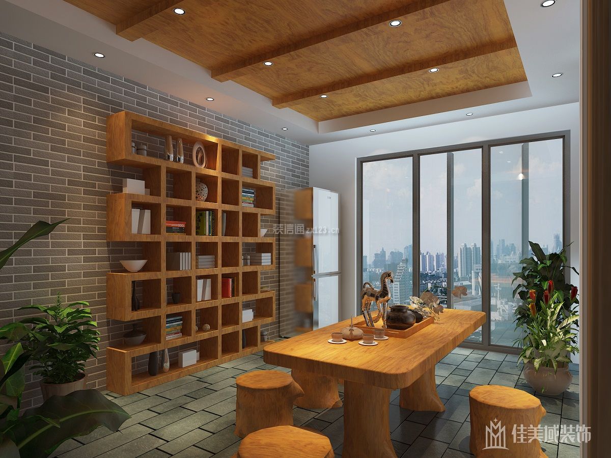 2023新中式风格茶室窗户设计效果图