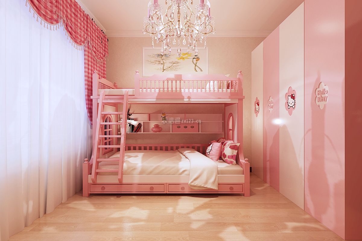 2023粉色女孩儿童房装饰效果图片