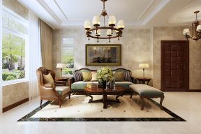 美式风格二居室客厅沙发墙装修效果图