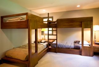 儿童卧室木高低床布置效果图片