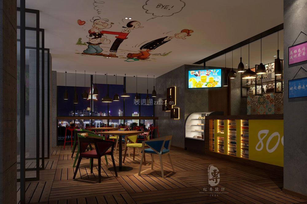 2023酒店餐廳天花墻面手繪裝修效果圖