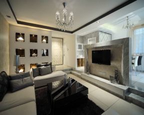 150平现代风格三居客厅电视背景墙装修