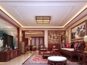 广源国际社区150平米三居室中式风格装修客厅效果图