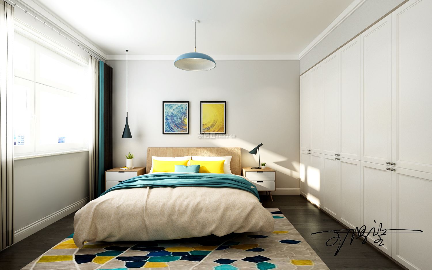 2018现代北欧风格卧室白色墙面装修效果图