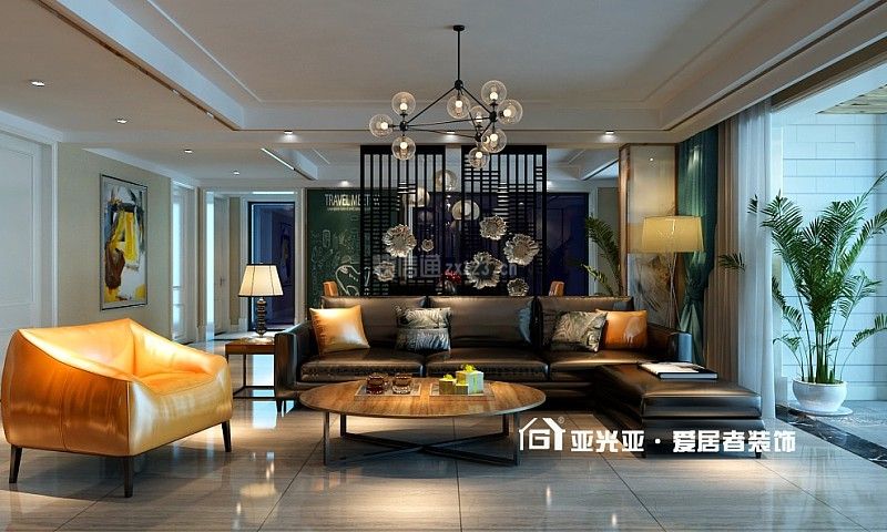 120平三居现代简约风格客厅沙发背景墙设计