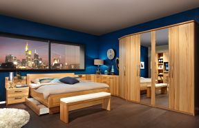 2020卧室深蓝色背景墙装修 2020简约风格卧室设计图 2020简约风格卧室床头柜图片