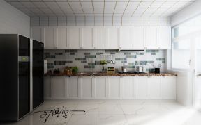 2023现代北欧白色厨房瓷砖背景墙装修效果图片