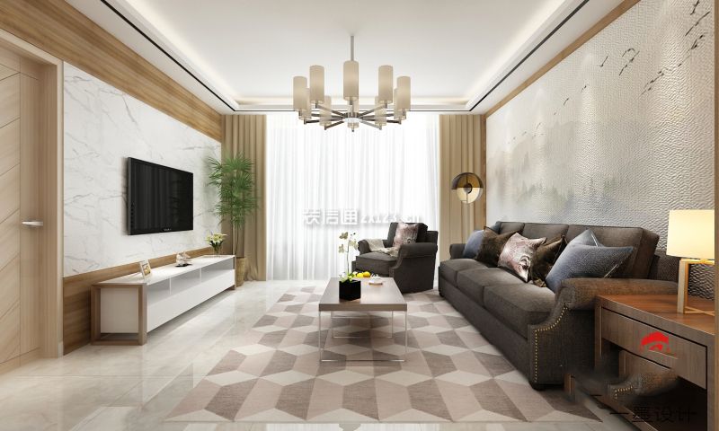 太湖明珠苑现代简约136平三居室客厅装修案例