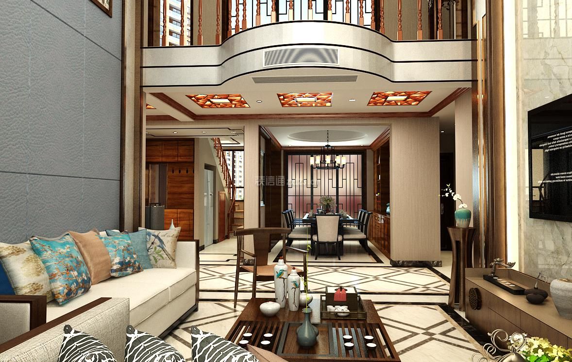 190平四居中式风格挑高客厅设计