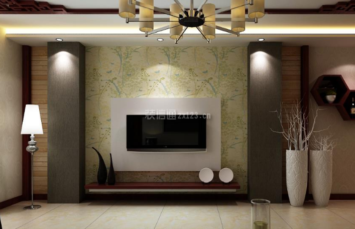 景岳公寓102平米中式风格电视墙装修案例