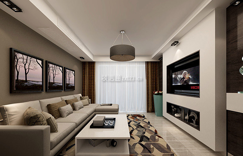 120平米三居室现代简约风格装修客厅效果图