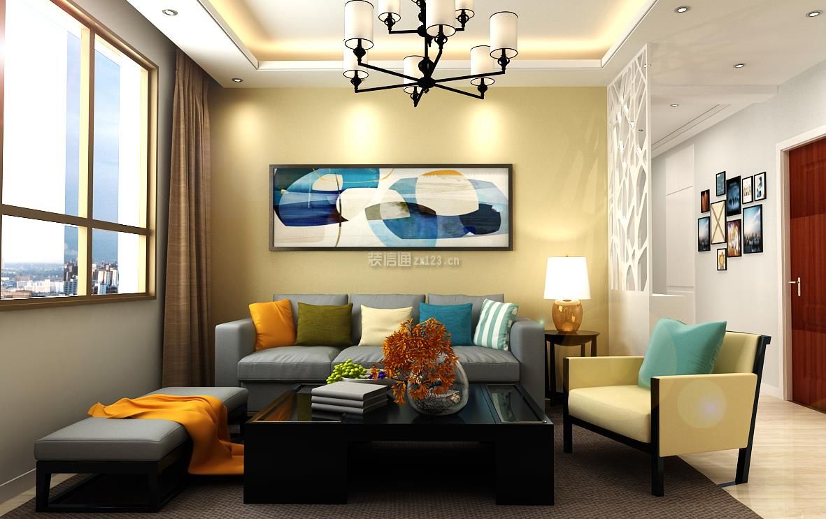 125平三居现代风格客厅沙发背景墙设计