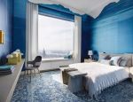 公寓式住宅卧室深蓝色背景墙设计图片