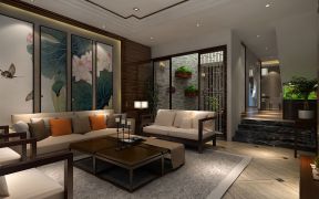 新中式风格客厅水墨画背景墙装修效果图