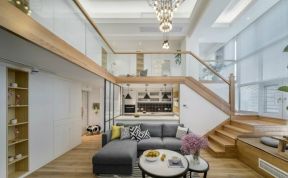 2020现代复式楼客厅效果图 2020玻璃扶手楼梯图片 玻璃扶手图片