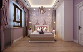 2023浪漫紫色卧室白色板式衣柜设计图片