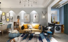 现代北欧风格客厅沙发背景墙挂画设计效果图