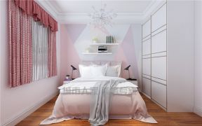 女生卧室淡粉色背景墙装修设计效果图