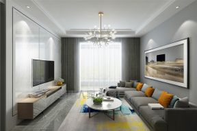 现代简约三居客厅灰色沙发墙装修效果图