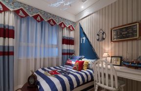 105平米儿童房卧室床头条纹壁纸装修设计图