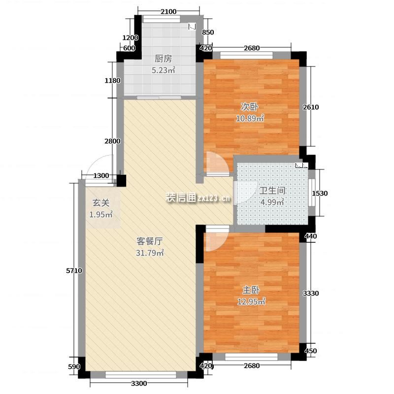 南通亚泰山语湖2室2厅1卫1厨90.00㎡户型图