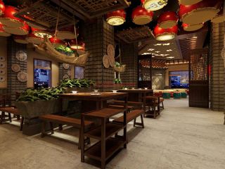 中式风格火锅店大厅设计效果图